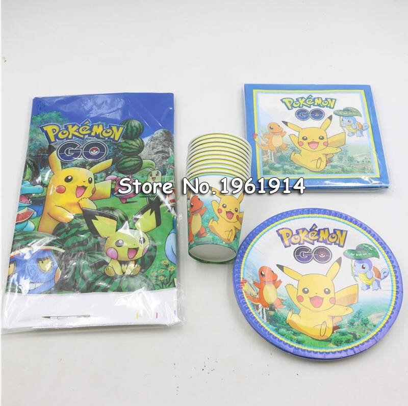 61pcs \ много Baby Shower вечерние пластины мультфильм чашки Pokemon Go скатерть Дети сувениры на день рождения Пикачу салфетки украшения поставки