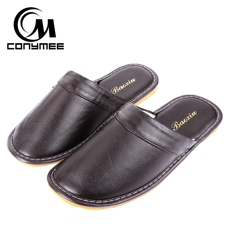 

CONYMEE Winter Slippers 2018 Men Leather Shoes Casual Sneakers For Home Indoor Slipper Pantufas Non-slip Male Soft Floor Terlik