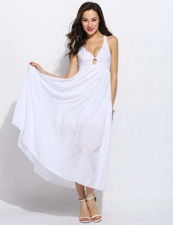 Женские летние длинное платье без рукавов с лямкой на шее сексуальное макси