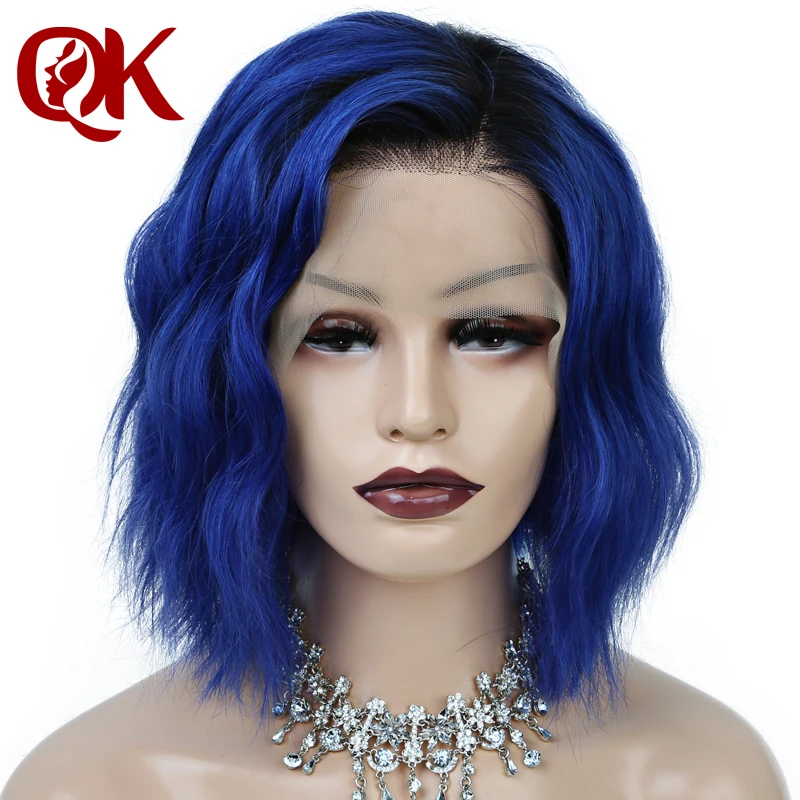QueenKing парик для волос на шнурках 180% Плотность 1B синий Ombre BOB парик часть предварительно сорванные бразильские человеческие волосы remy