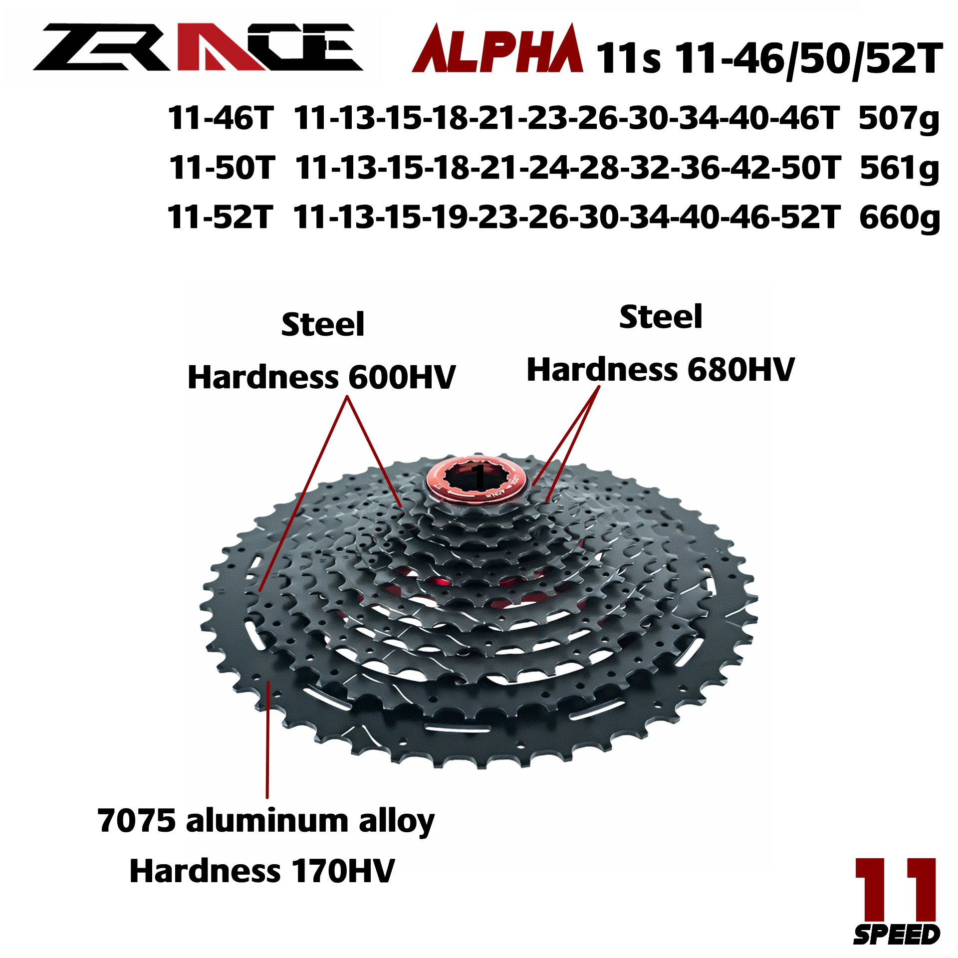 Легкая кассета ZRACE Alpha 11 s, 11 скоростей, для горного велосипеда, 11-46T/50T/52T, черный от AliExpress RU&CIS NEW