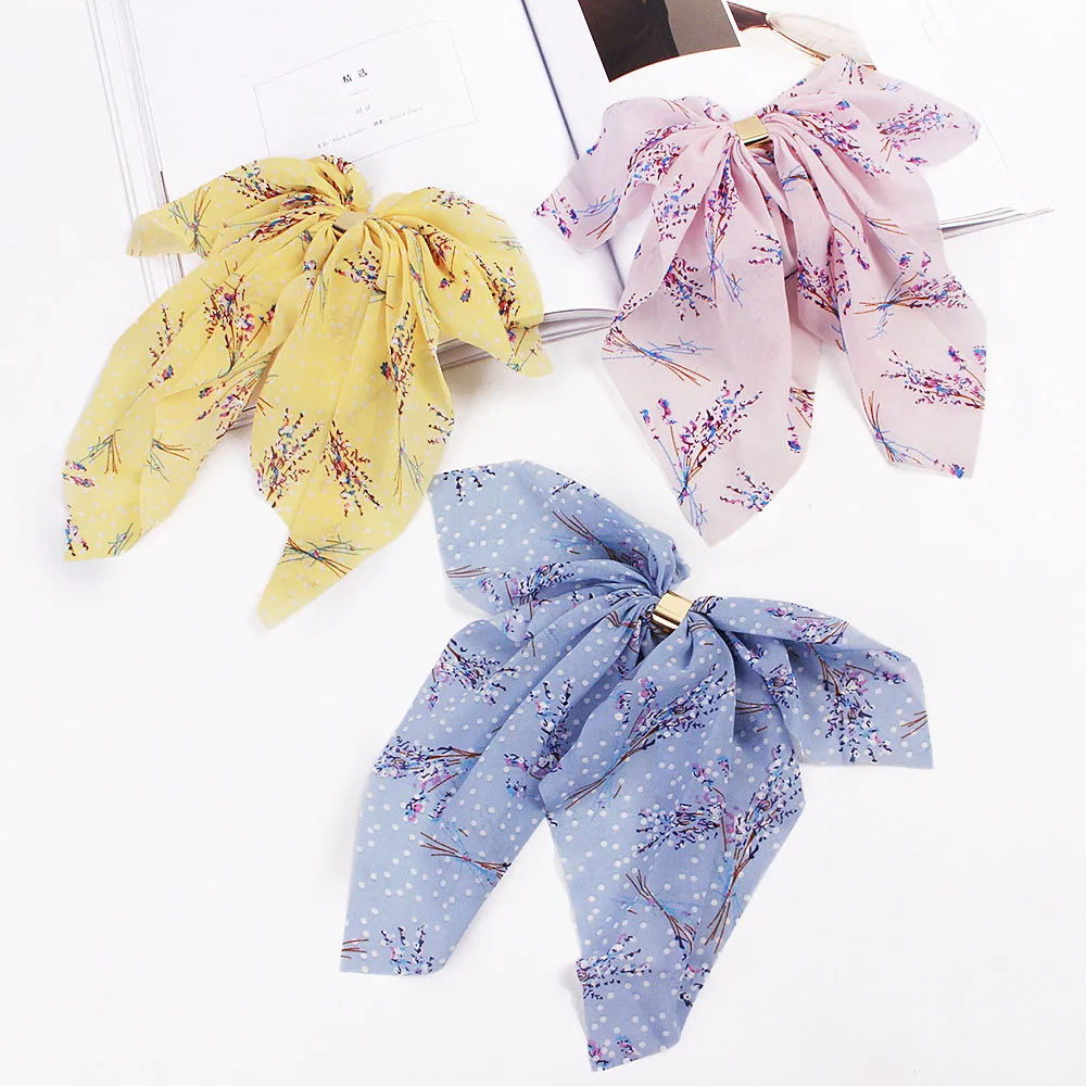 Big Hair Bow Ties Scrunchies Hair Clips Chiffon Ribbon Hairpins For Women Girls Ponytail Holder Headband Hair Accessories