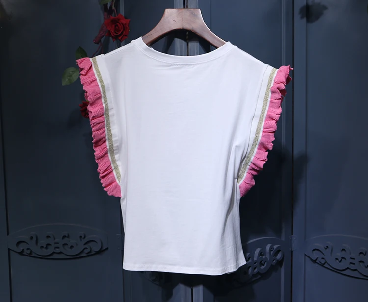 Amolapha Women Sequined Watermelon Butterfly Sleeve Tshirts Tees Woman Ruffles Patchwork Jumper Tops Clothing | Женская одежда