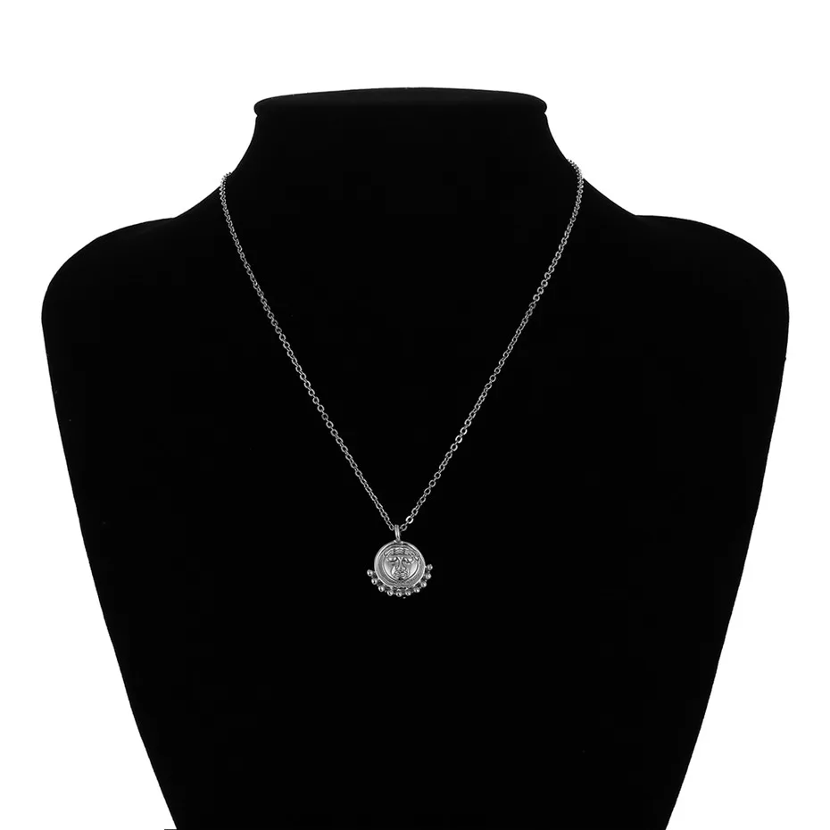 Silver Ingemark, простое, винтажное, резное ожерелье с кулоном в виде монеты, крупное лицо, Богиня Девы Марии, розы, ангела, длинная цепочка, ожерелье для женщин - Окраска металла: Silver