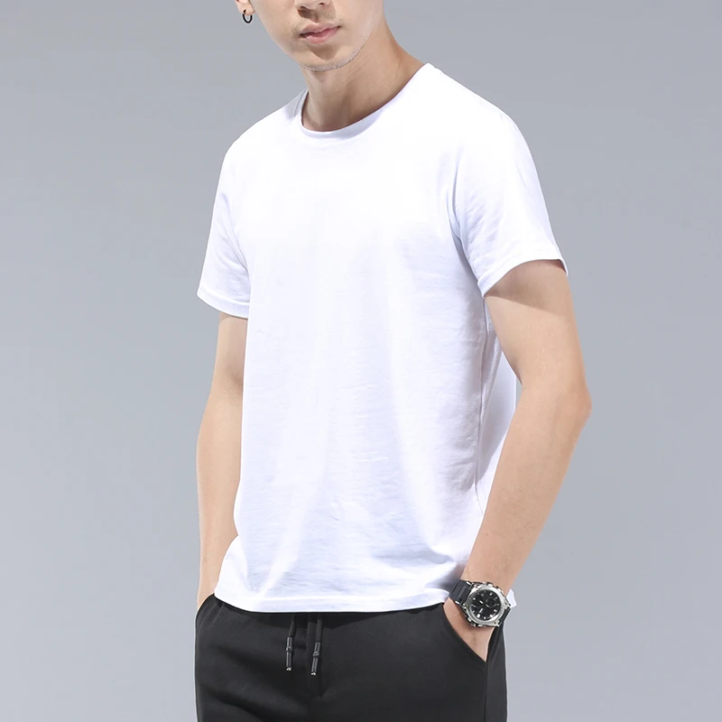 2019 Простые Дизайнерские однотонные хлопковые футболки с круглым вырезом для