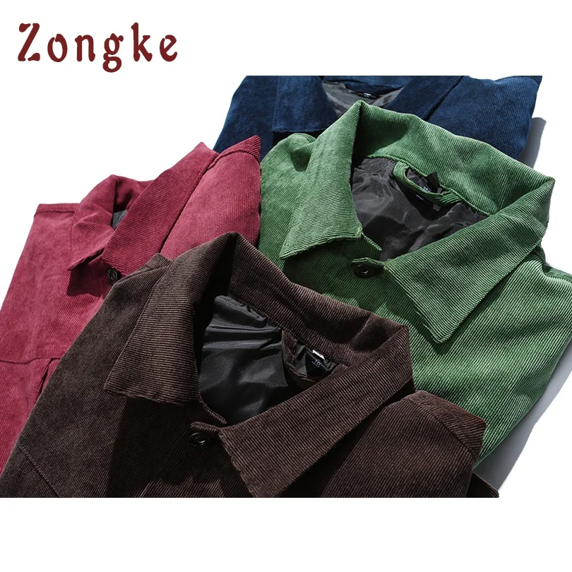 Zongke Новая Осенняя Вельветовая повседневная мужская куртка Брендовое приталенное пальто-бомбер мужские пальто ветровка модная M-5XL