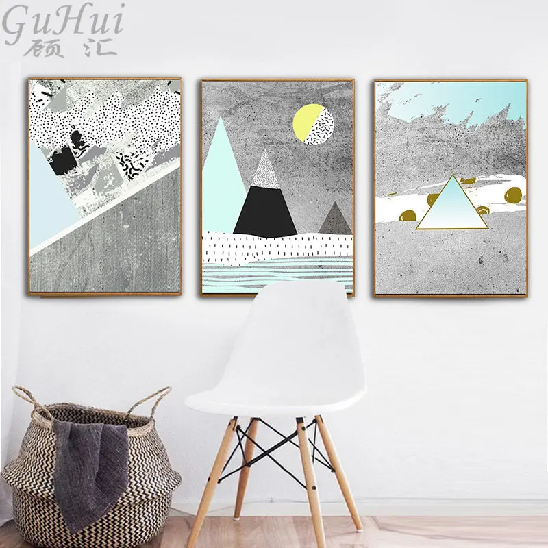 Nordic Creative Gray Psychedelic Geometric Mountains Canvas Painting Wall Picture Home Room Decorative Modern Abstract Poster | Дом и сад