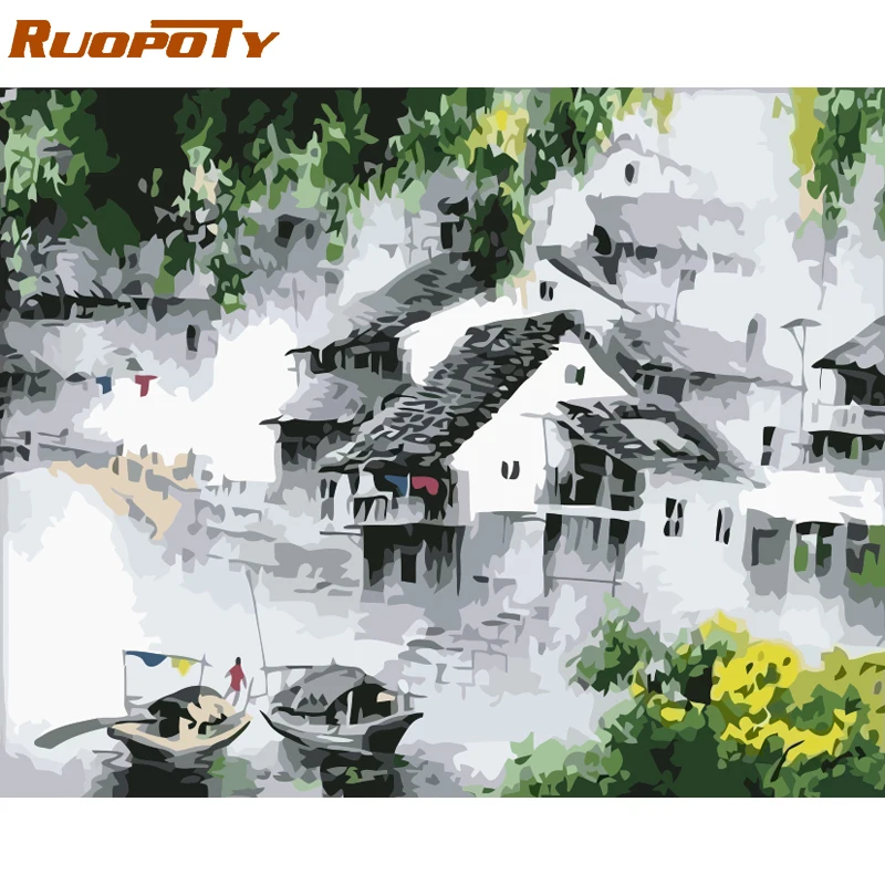 RUOPOTY рамка для пейзажа Diy краска по номерам китайская картина настенное