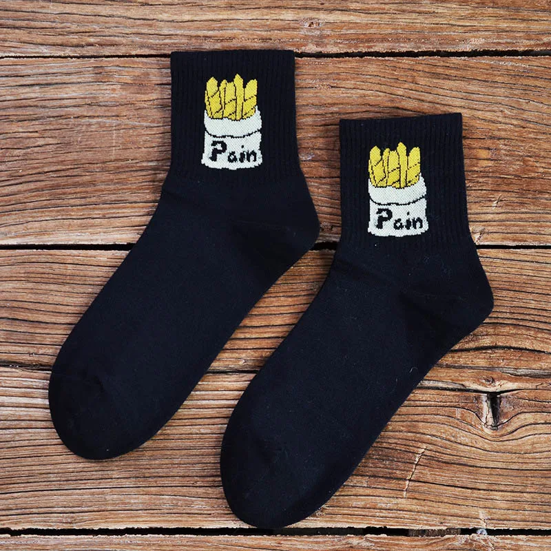 French fries socks Носки с изображением картофеля фри, томатов, мороженого, лягушки, женские забавные носки в японском Корейском стиле Харадзюку, Хлопковые женские носки - Color: French fries socks