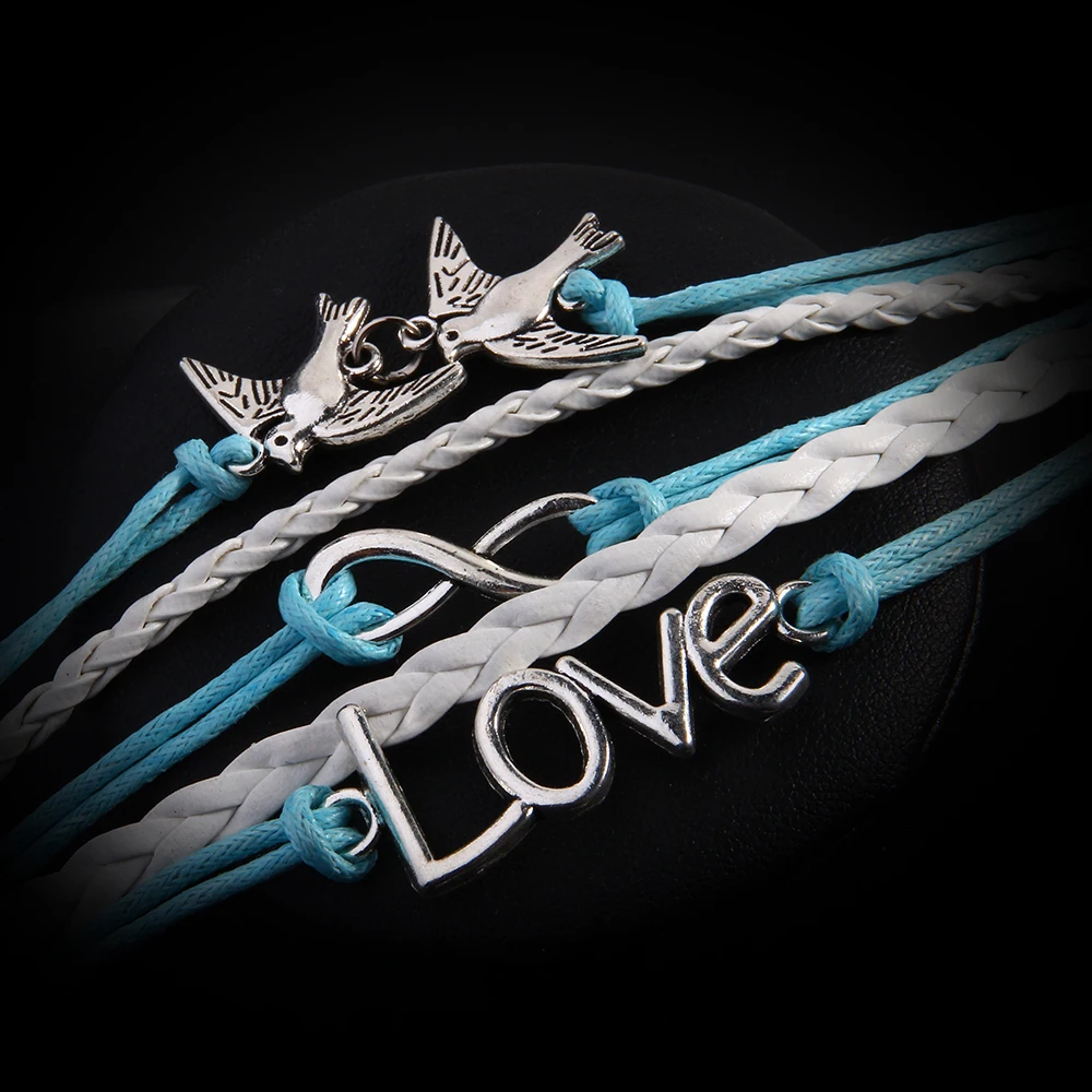 Женский кожаный браслет Infinite Love винтажный Шарм синего цвета массивное ювелирное