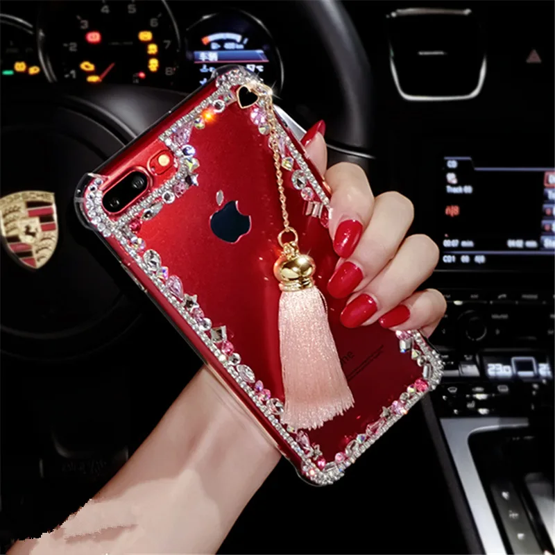 For Samsung S5 S6 S7 edge S8 S9 plus Note 3 4 5 8 fashion Lovely girls flash tassel Diamond Rhinestone cell phone protector case | Мобильные