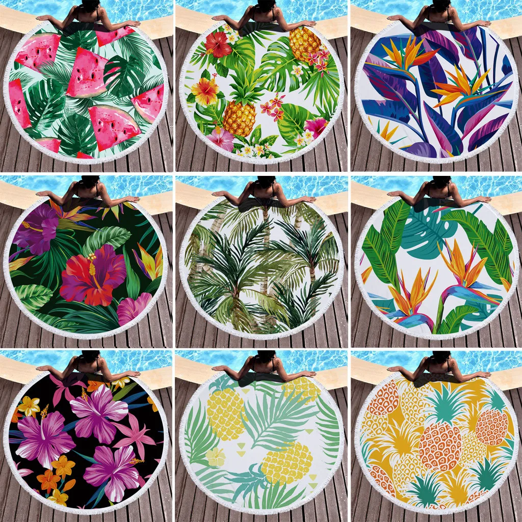 

Everybody Love Beach Tropical Plants Fruit Printing Beach Towel Polyester Beach Pad Towel Circle Yoga Mat Large Round Tapestry