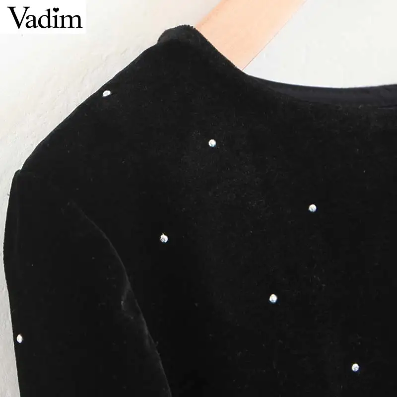 Vadim женские велюровые комбинезоны с бисером длинным рукавом сексуальные