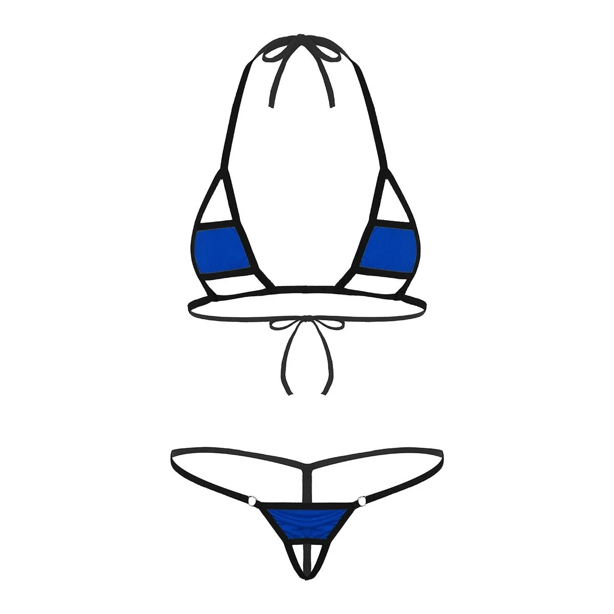 Royal Blue Сексуальный женский комплект нижнего белья с бретелькой через шею, самозавязывающийся мини микро бикини, бюстгальтер, топ с стрингами, нижнее белье, трусы, купальники - Цвет: Royal Blue