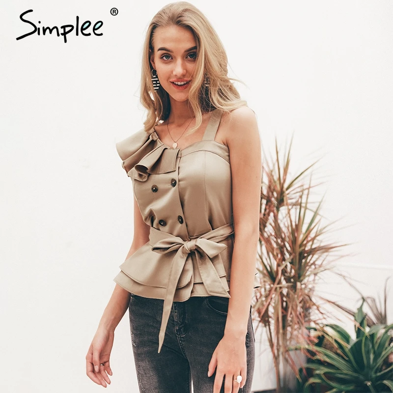 Женский топ Simplee с оборками и одной бретелей летний необычный камзол поясом 2019