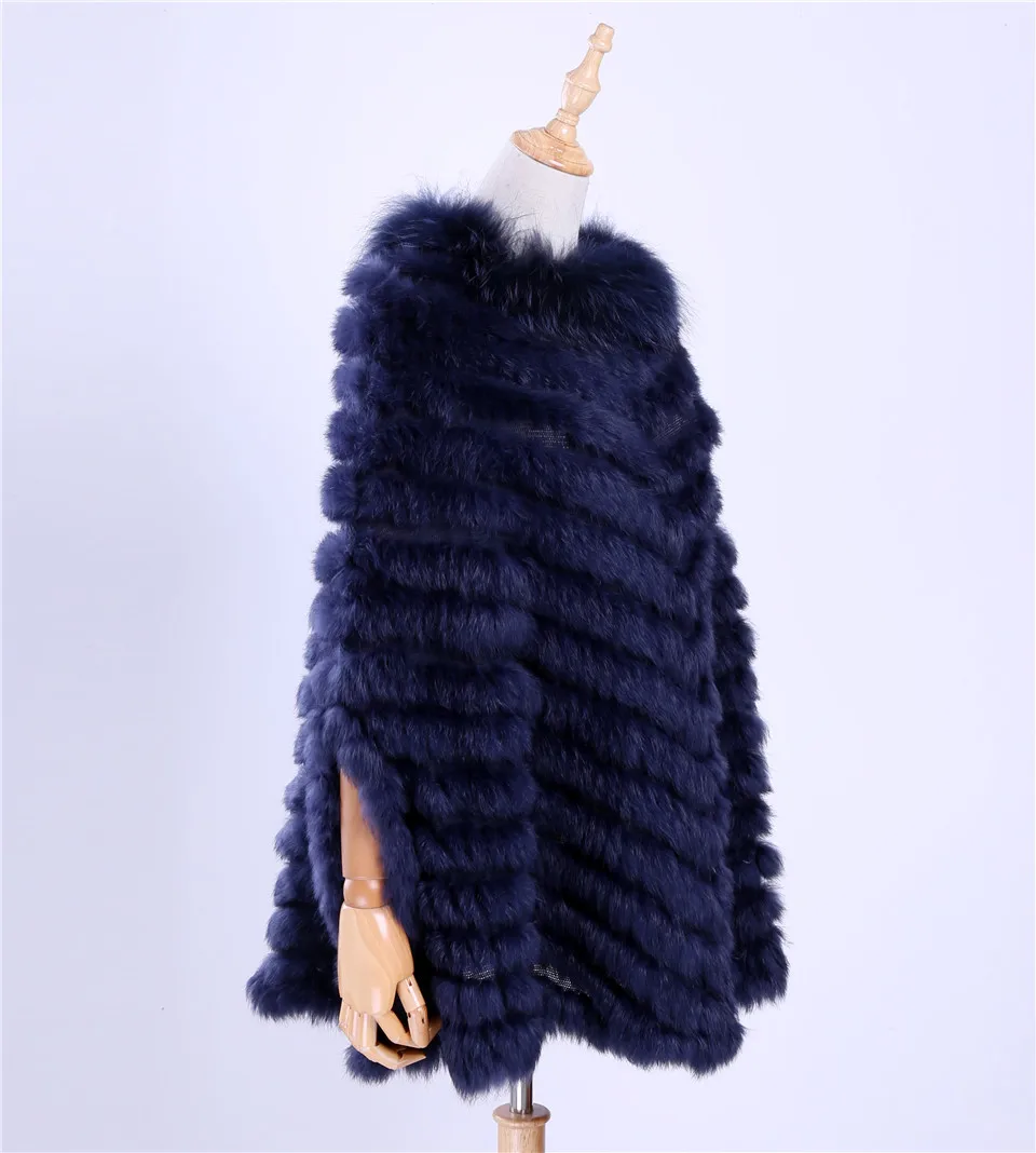2022 New Women's Luxury Pullover Knitted Genuine Rabbit Fur Raccoon Fur Poncho Cape Scarf Knitting Wraps Shawl Triangle Coat