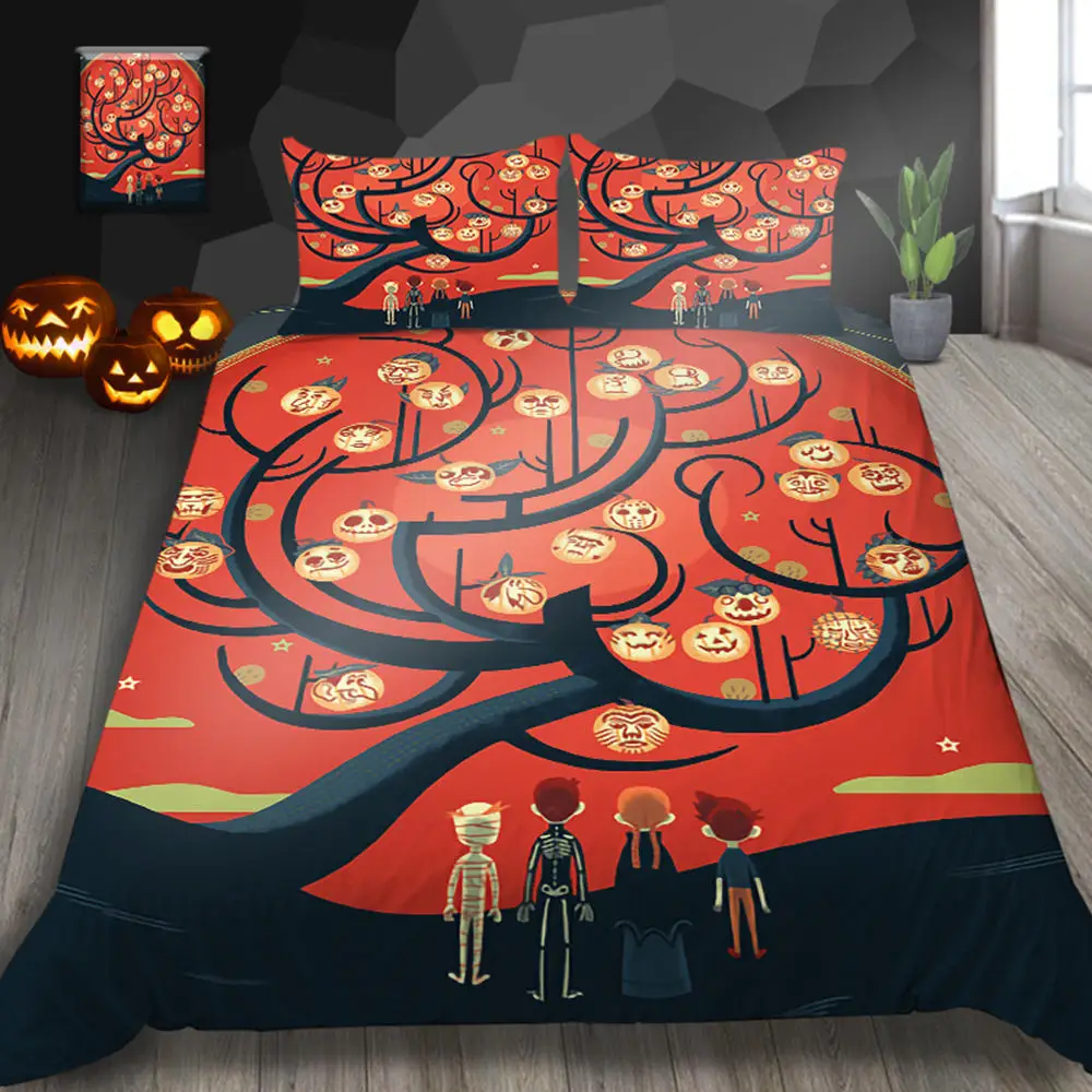 

Thumbedding Night City Tree Bedding Sets King Size Halloween Style Duvet Cover Set Western Festival Decoration Bed Set 3PCS