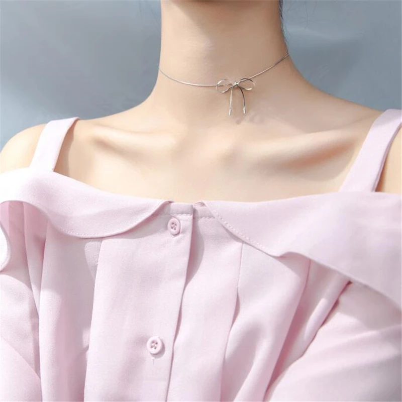 

100% 925 Sterling Silver Color Fine Hollow Bowknot Pendant Snakebone Chain Necklace Jewelry D3706