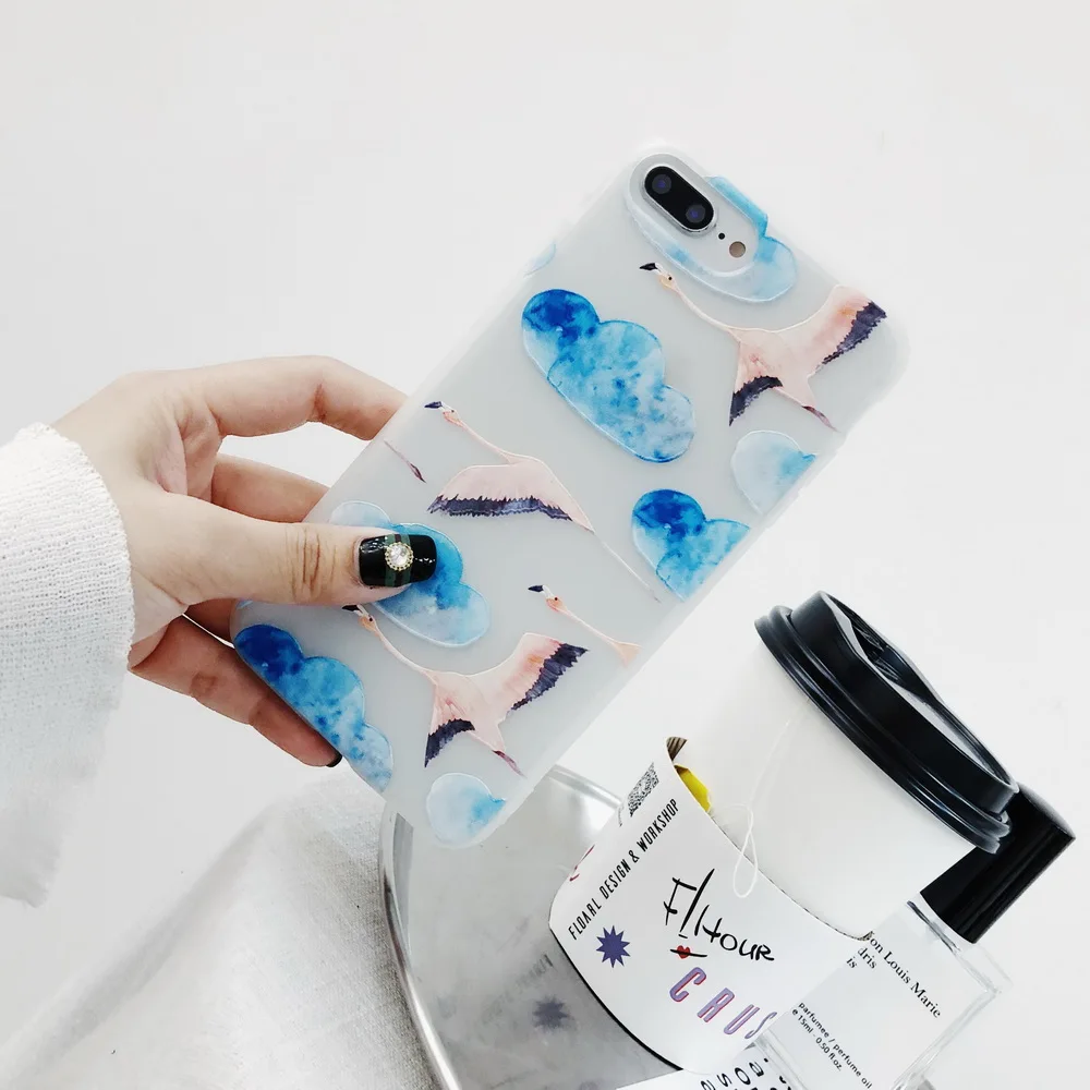 Netarlier Cute Animal Case For iPhone X 5.8 Fashion Whale Flying Crane Clouds pattern Protective Thick TPU Soft Phone Cover |