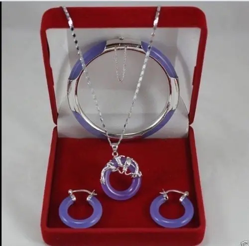 Purple jewerly dragon pendant earrings bracelet Jewelry set fuyj jade crystal | Украшения и аксессуары