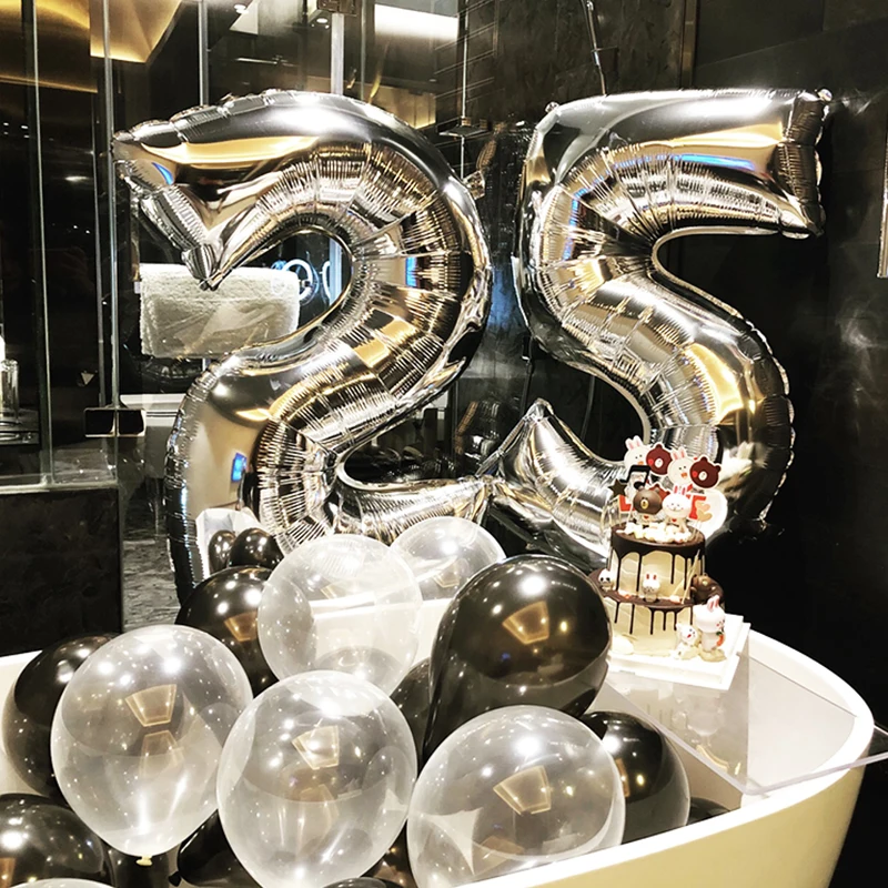 40 inch Giant Number Balloon big Sliver Rose Gold Foil Helium gas for balloons shimmer and shine party Father's Day 32 ball | Дом и сад