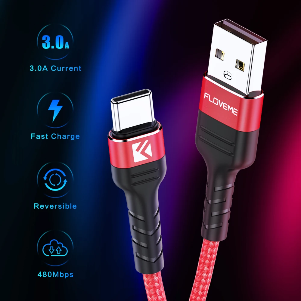 FLOVEME USB Type C кабель для Samsung S10 S9 3A Быстрая зарядка провод Huawei Honor 9 P20 Mate 20 мобильный