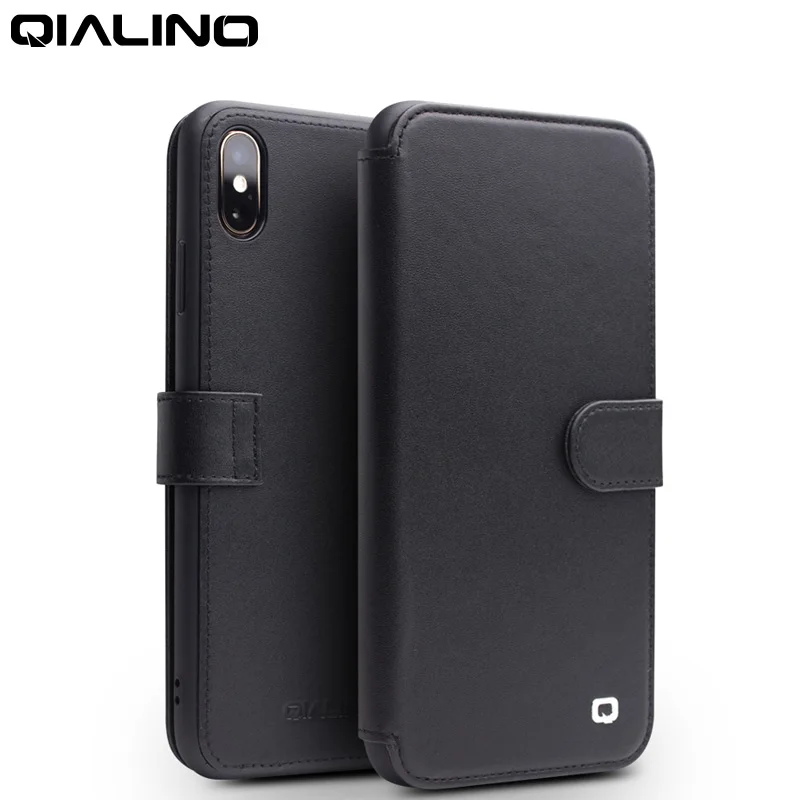 Стильный флип чехол QIALINO из натуральной кожи для iPhone X/XS/XR Max телефона ручной