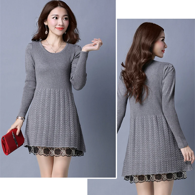 2019 New Autumn Winter Sweater Dress Women Long Sleeve O-neck Knitted Female Slim Casual Sweaters Pullovers R314 | Женская одежда
