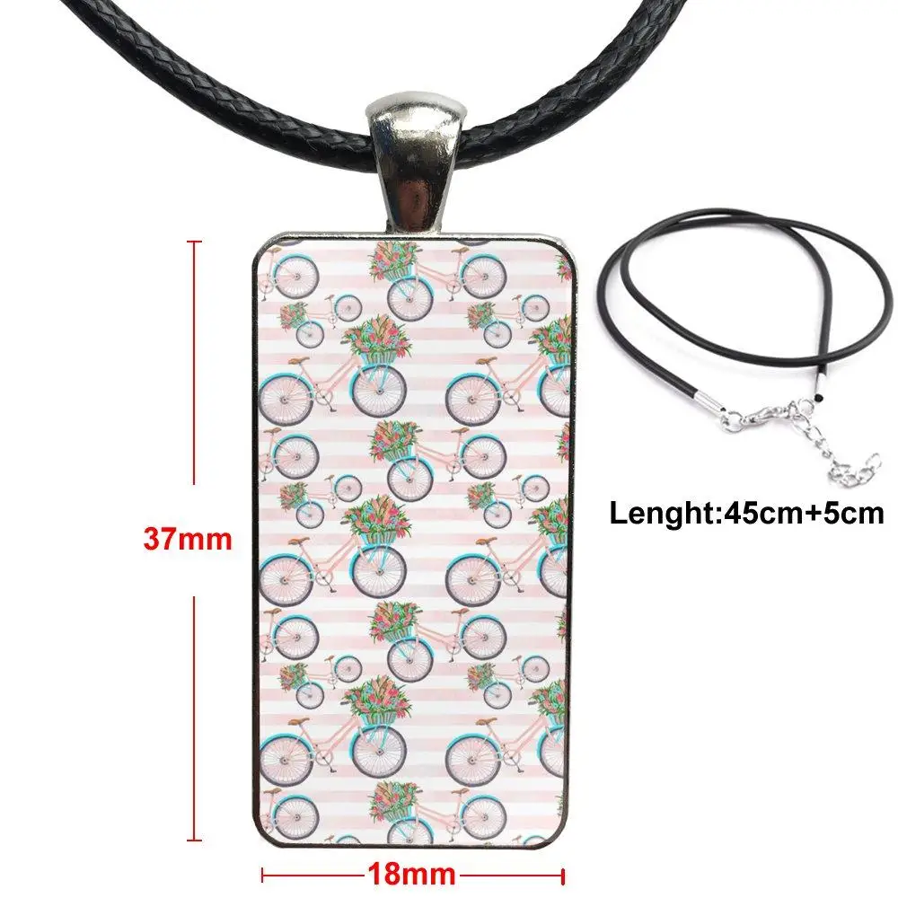 Fashion Glass Cabochon Pendant Rectangle Necklace Choker Jewelry For Women Girls Handmade Bicycle Style | Украшения и аксессуары