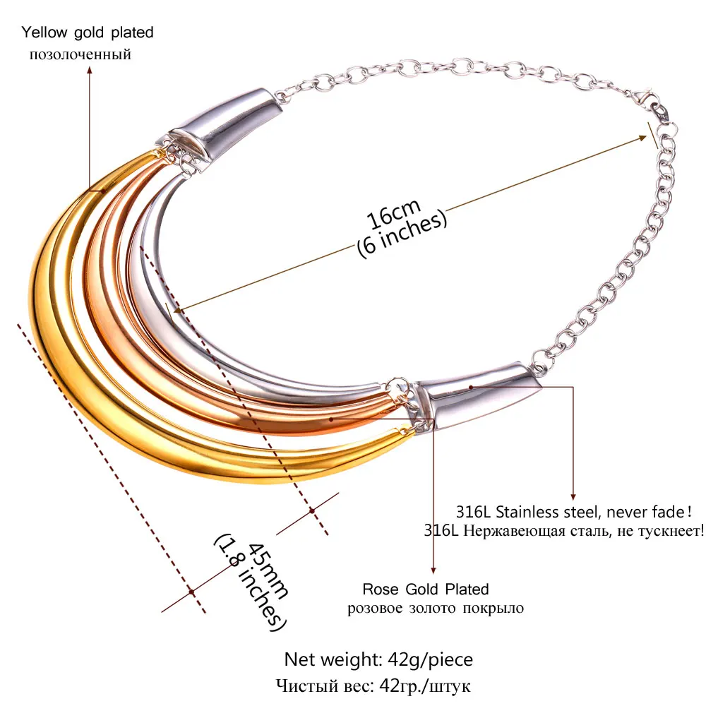 U7 Новый 3 Слой Колье Ожерелье Цвета Нержавеющей Стали Гипербола Коренастый