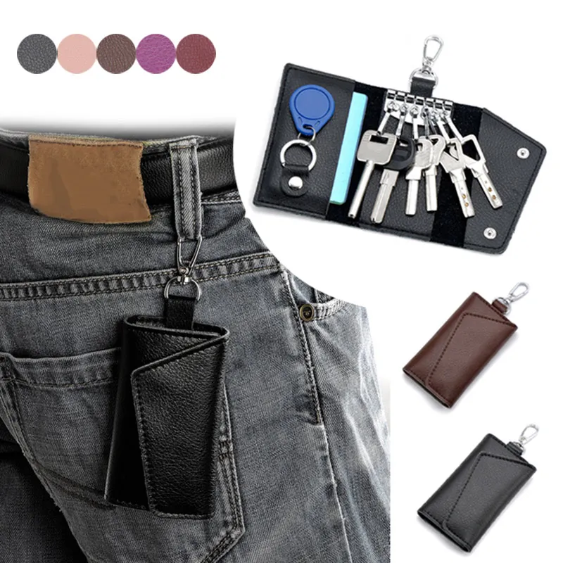 

Unisex Leather Key Holder Business Card Holder Organizer Housekeeper Keychain Wallet Portable Men Women Car Keys Bag Carteira