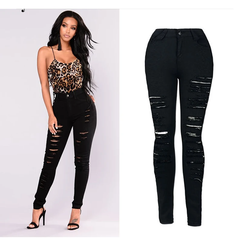 Женственная Дамская обувь модные джинсы Slim Высокая талия узкие джинсовые штаны