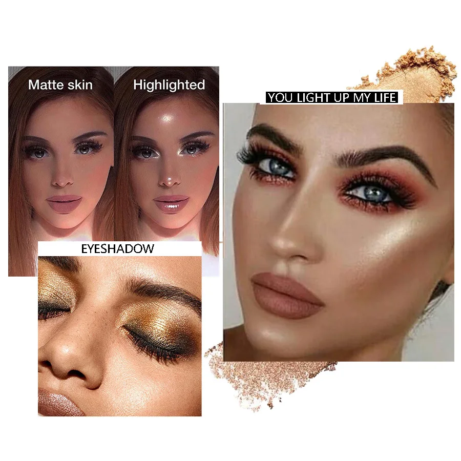 8 цветов в форме сердца выпечки алмаз highlighter порошок Блестящий блестящий для лица Осветляющий хайлайтер Бронзовый осветитель комплект