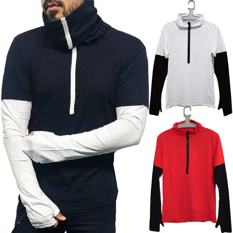 Мужская футболка в стиле хип хоп осенняя хлопковая с длинным рукавом и высоким