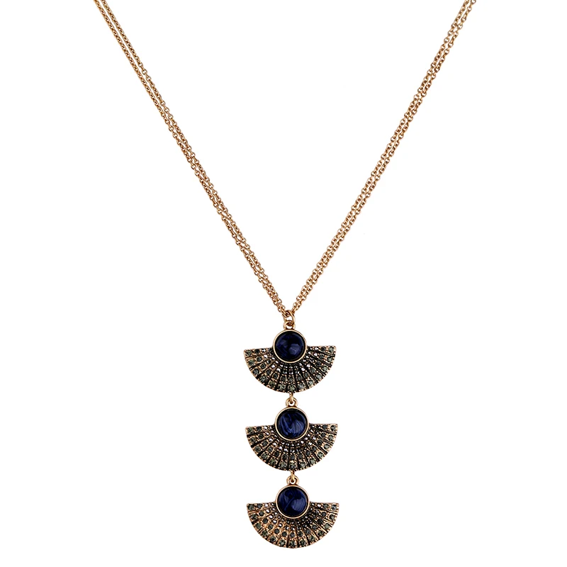 Античное золото Цвет три Вентиляторы долго кулон Цепочки и ожерелья темно синий