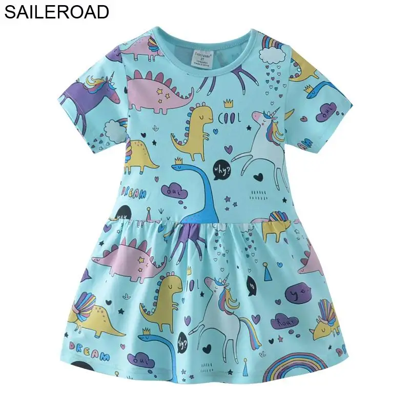 SAILEROAD 2-7Years Old Baby Girls Dresses Vestido 100% Cotton Infant Kids Girl's O Neck Tops Tees For New Fashion Dress | Детская