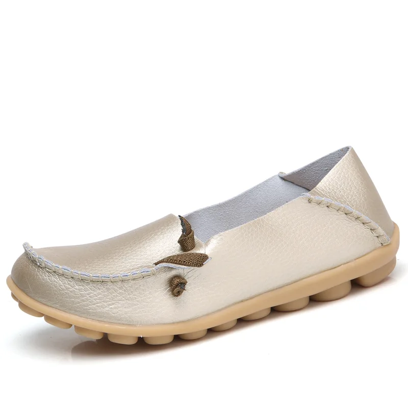Обувь из натуральной кожи; женская обувь на плоской подошве; мокасины; zapatos mujer; лоферы из мягкой кожи; женская повседневная обувь на плоской подошве; большие размеры 35-44 - Цвет: Золотой