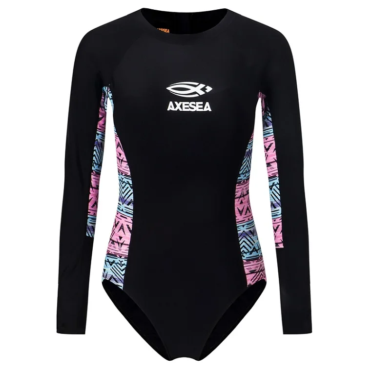 Candy Pink AXESEA женский цельный Рашгард с длинным рукавом, женский купальник для дайвинга, серфинга, лоскутный купальник UPF50+ молния сзади, УФ Рашгард - Цвет: Candy Pink