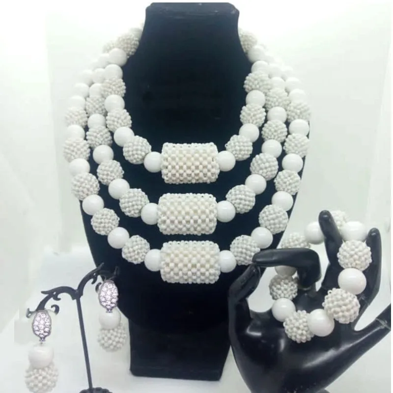 4UJewelry набор белых ожерелий ручной работы с большими шариками свадебный ювелирный