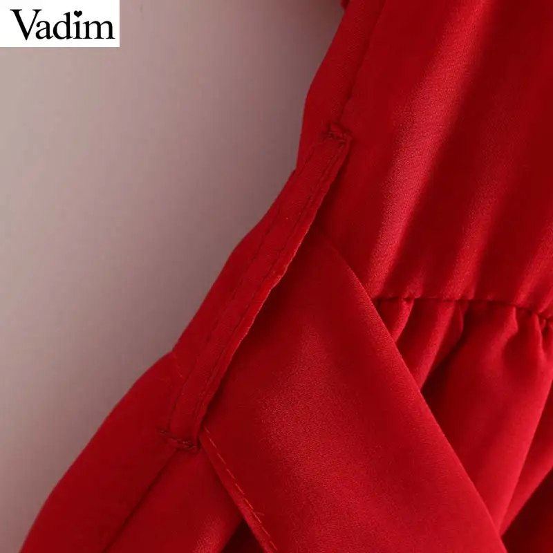 Vadim Женские Плиссированные Миди платья с v образным вырезом бантом и поясом на