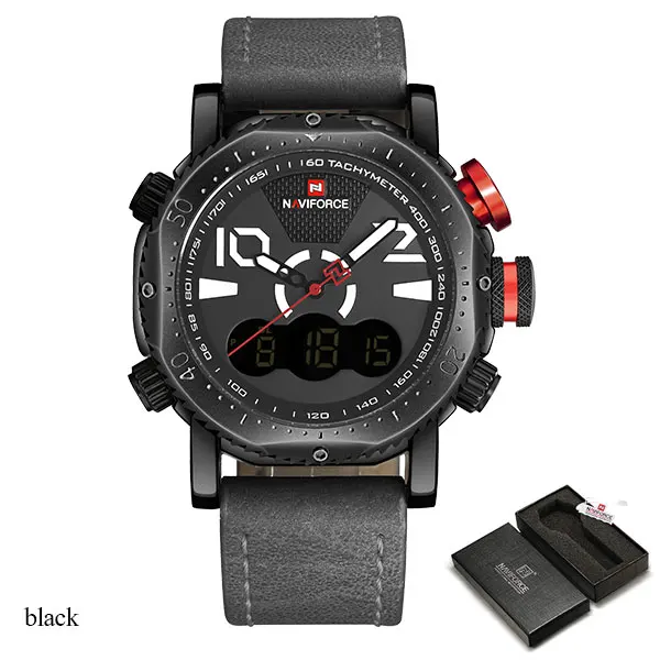 black NAVIFORCE Брендовые мужские спортивные часы с двойным дисплеем мужские часы светодиодный цифровой аналоговый часы Оранжевые кварцевые часы 30 м водонепроницаемые мужские часы - Цвет: black