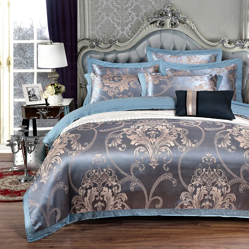 2017 Jacquard Silk Duvet Cover set King Qeuee 4pcs Satin Bedding Sets Luxury Doona Bedclothes Bed Sheet Pillowcases | Дом и сад