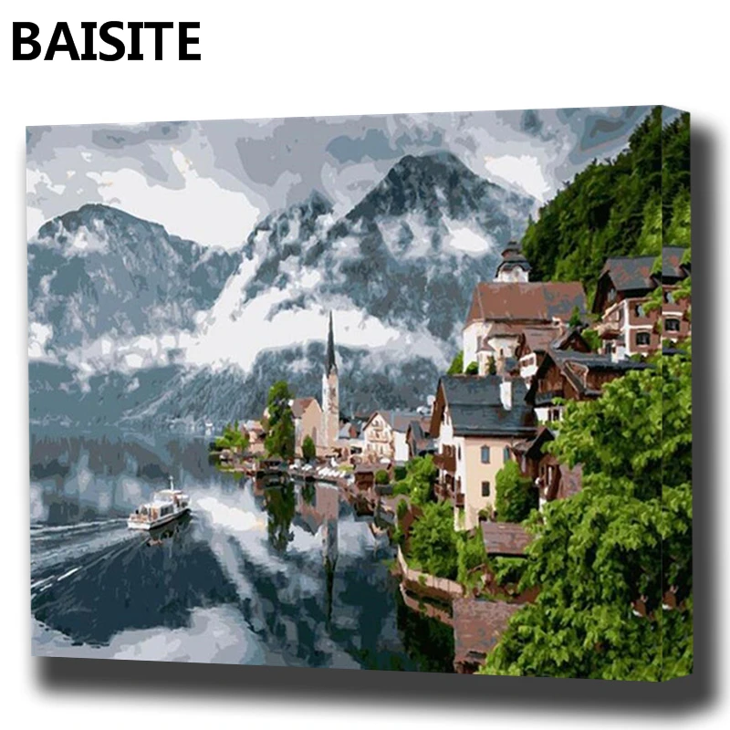 Картина маслом по номерам BAISITE DIY в рамке пейзаж на холсте для гостиной настенный