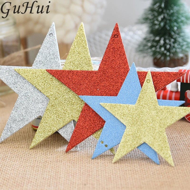 Золотой красный серебряный блестящая пятиконечная звезда Рождественская елка