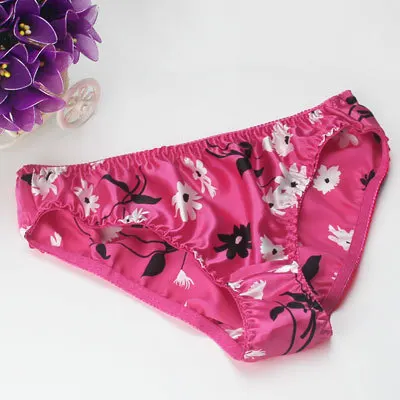 Шелковые женские трусы из чистого шелка, трусы размера плюс xxl - Цвет: rose flower