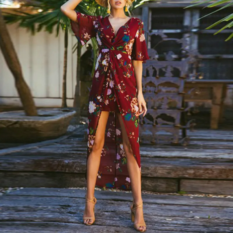 Женское платье с оборками и рукавами Элегантное Длинное Пляжное Платье макси v