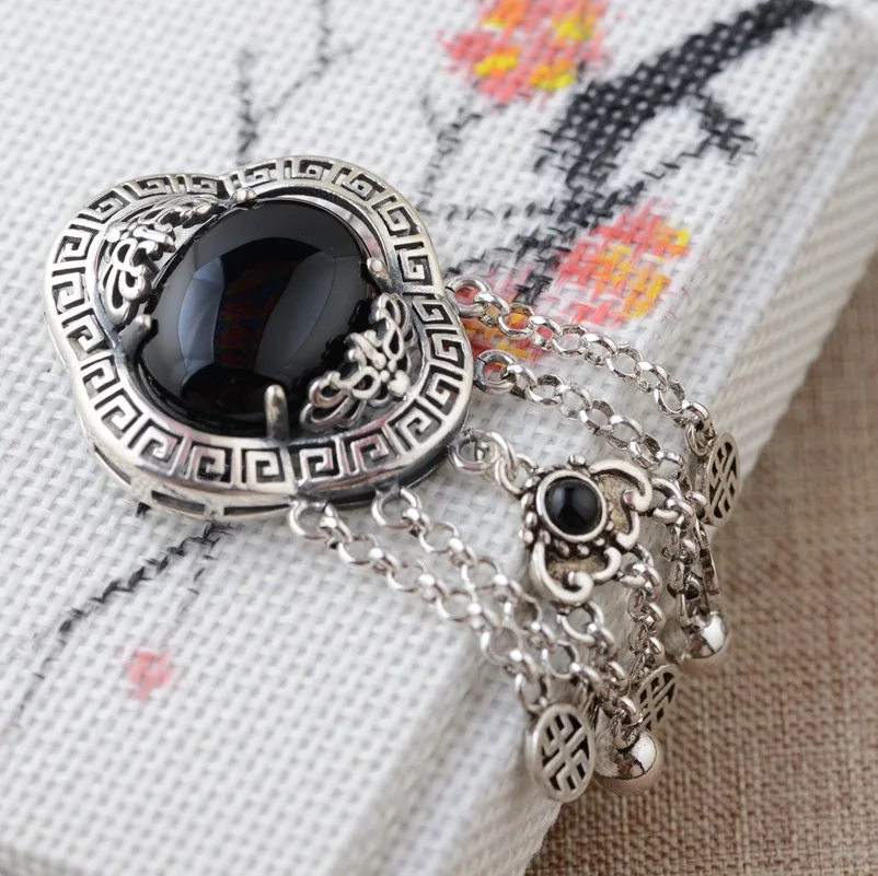 S925 silver inlaid antique crafts modeling hollow female tassel pendant major suit | Украшения и аксессуары