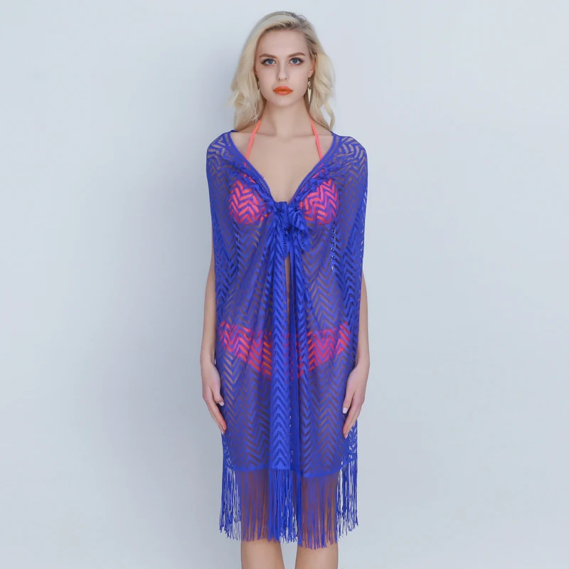 2019 New Beach Cover Up Womens Lace Beachwear Ups Sexy V Neck Bathing Suit Tassel Dress Crochet Kaftan Cardigan | Женская одежда