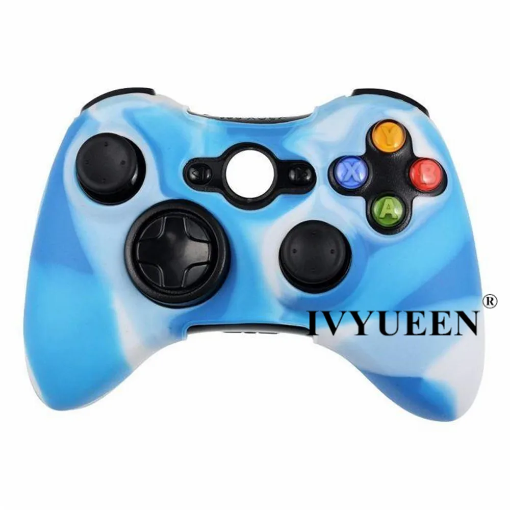 Blue White IVYUEEN силиконовый защитный чехол для microsoft Xbox 360 беспроводной/проводной контроллер+ палочки для большого пальца - Цвет: Blue White