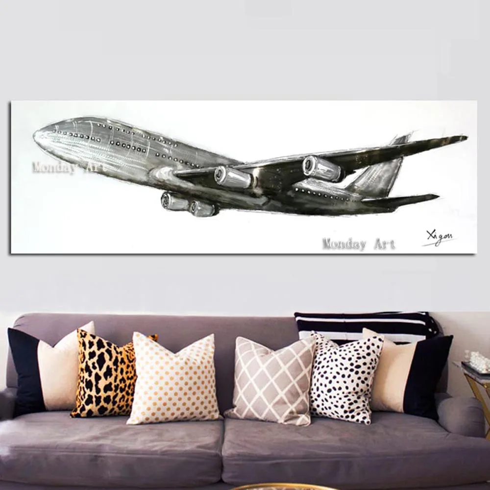 Retro handpainted Abstract World War II fighter Airplane Painting Aircraft Poster Canvas Art Wall Picture for Living Room | Дом и сад